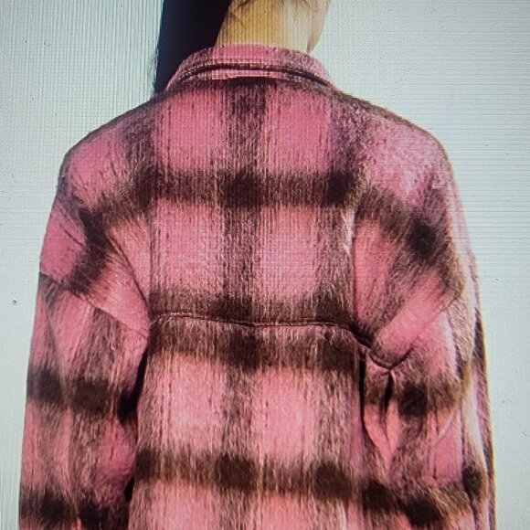 NWOT Vici On the Move Pink and Brown Plaid Shacket - Picture 7 of 16